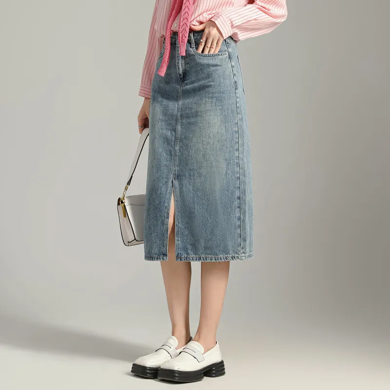 SMEN Denim Long Skirts Women's Denim Blue-2