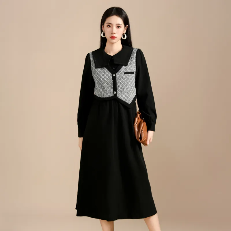 SMEN Long Sleeved Dresses Women's Black-5