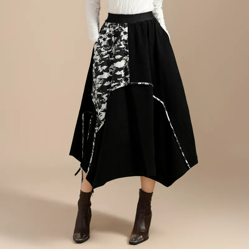 SMEN Casual Long Skirts Women's Black-5