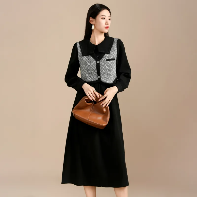 SMEN Long Sleeved Dresses Women's Black-6
