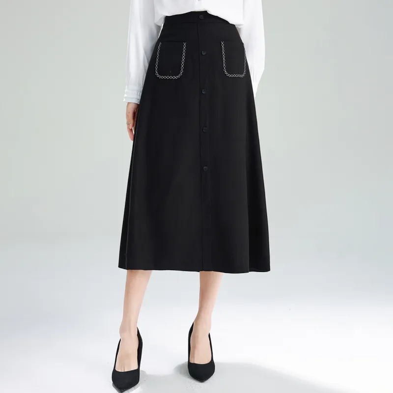 SMEN Casual Long Skirts Women's Black-6