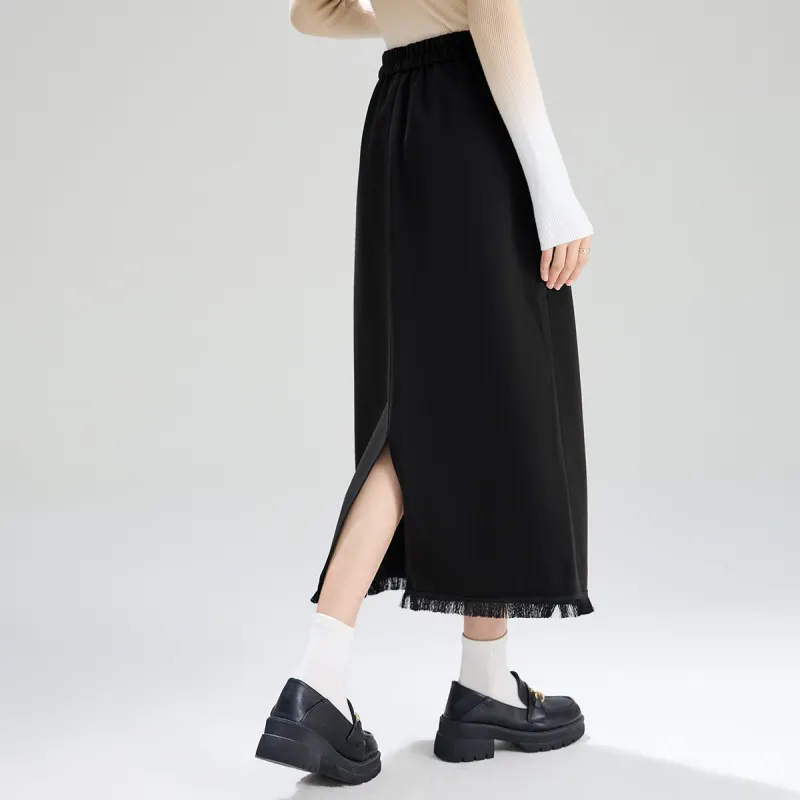 SMEN Casual Long Skirts Women's Black-8