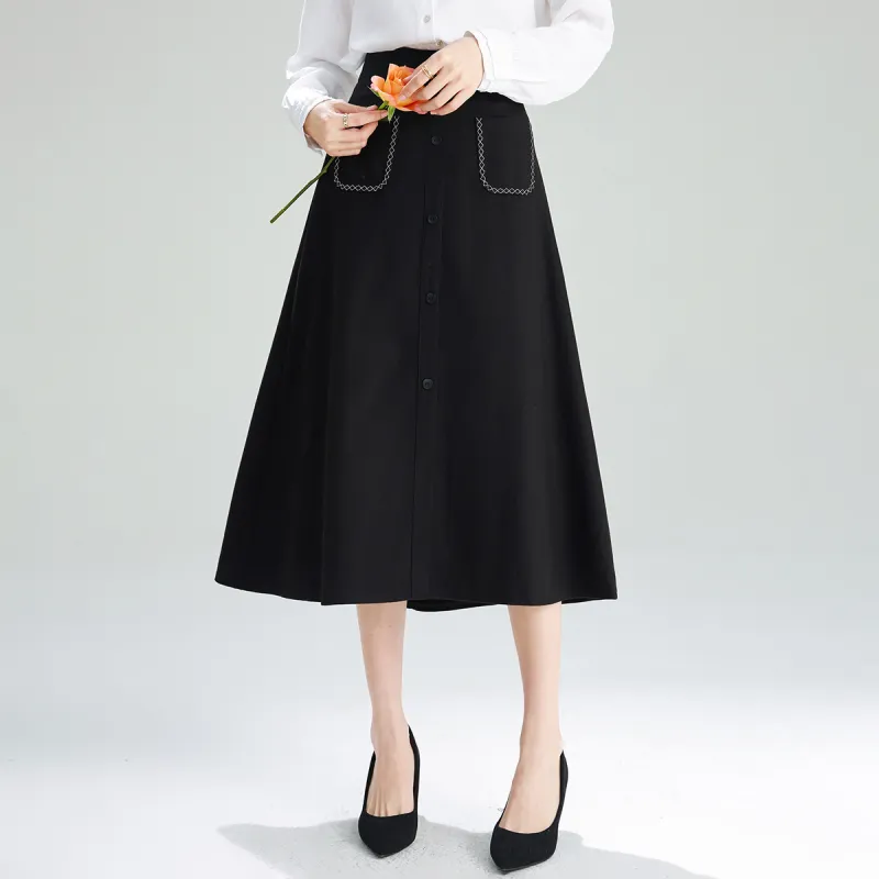 SMEN Casual Long Skirts Women's Black-4