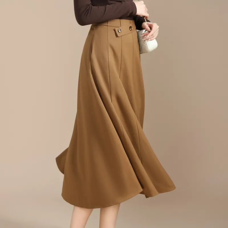 SMEN Casual Long Skirts Women's Khaki-3