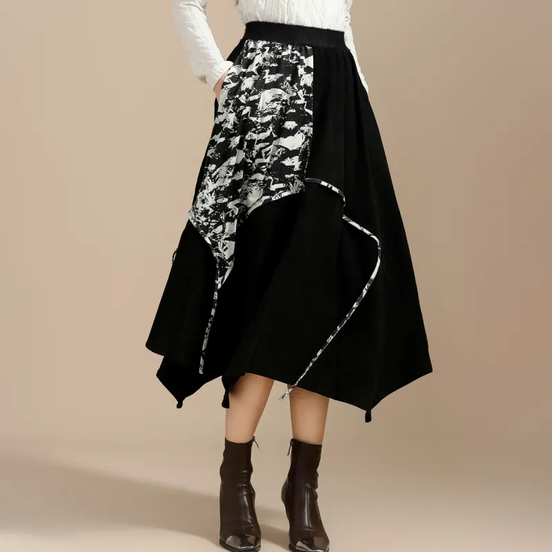 SMEN Casual Long Skirts Women's Black-7