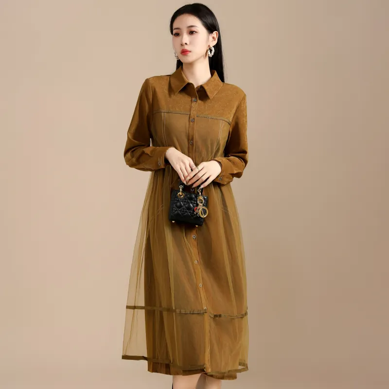 SMEN Long Sleeved Dresses Women's Tea Brown-4