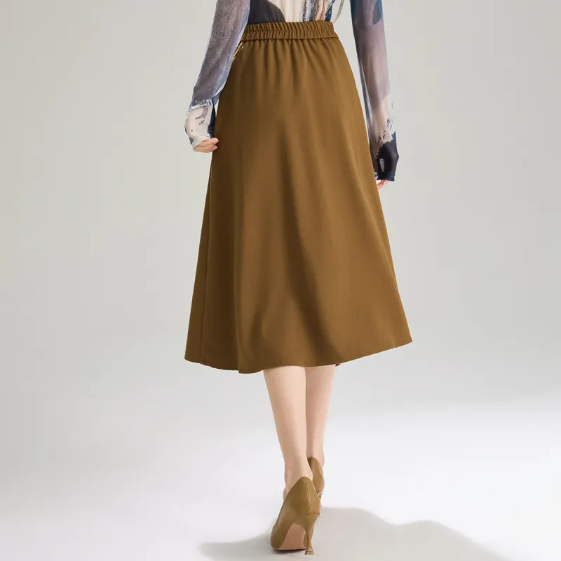 SMEN Casual Long Skirts Women's Coffee-8