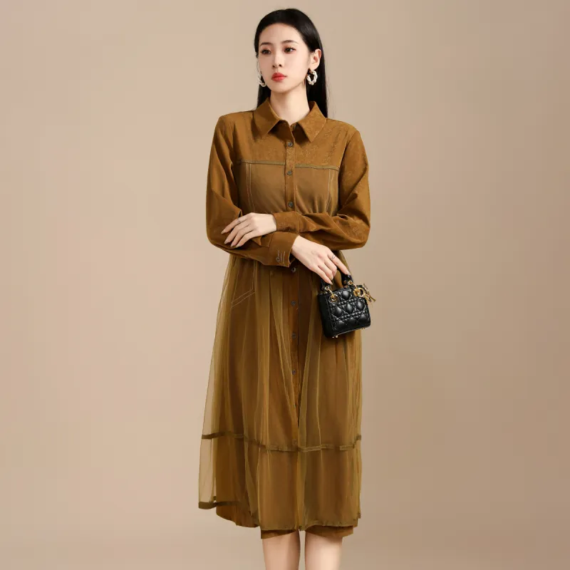 SMEN Long Sleeved Dresses Women's Tea Brown-3