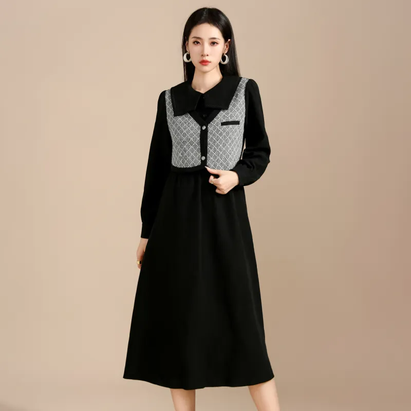 SMEN Long Sleeved Dresses Women's Black-4