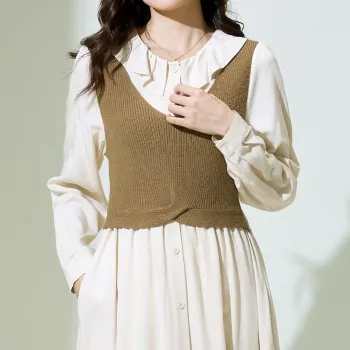SMEN Long Sleeved Dresses Women's Apricot