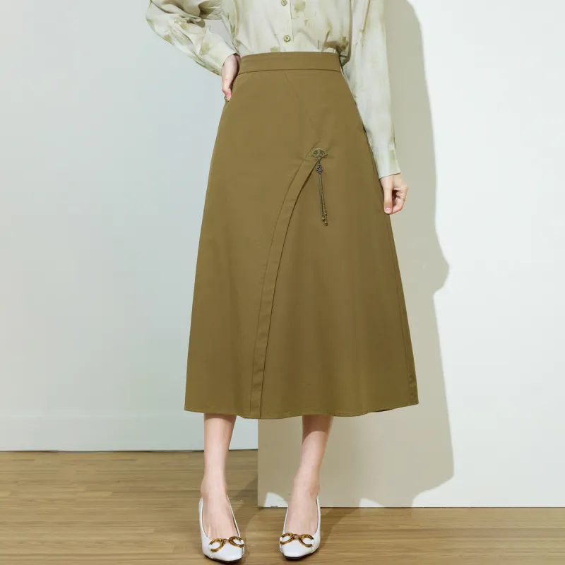 SMEN Casual Long Skirts Women's Khaki-5