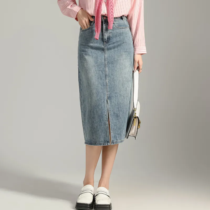 SMEN Denim Long Skirts Women's Denim Blue-5