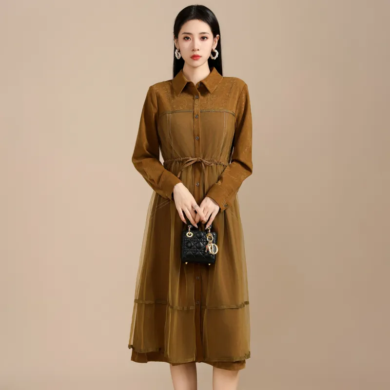 SMEN Long Sleeved Dresses Women's Tea Brown-1