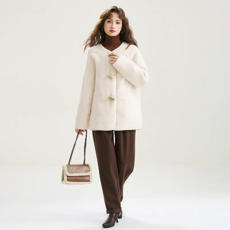 SMEN Velvet feel Coat Women's Beige-3