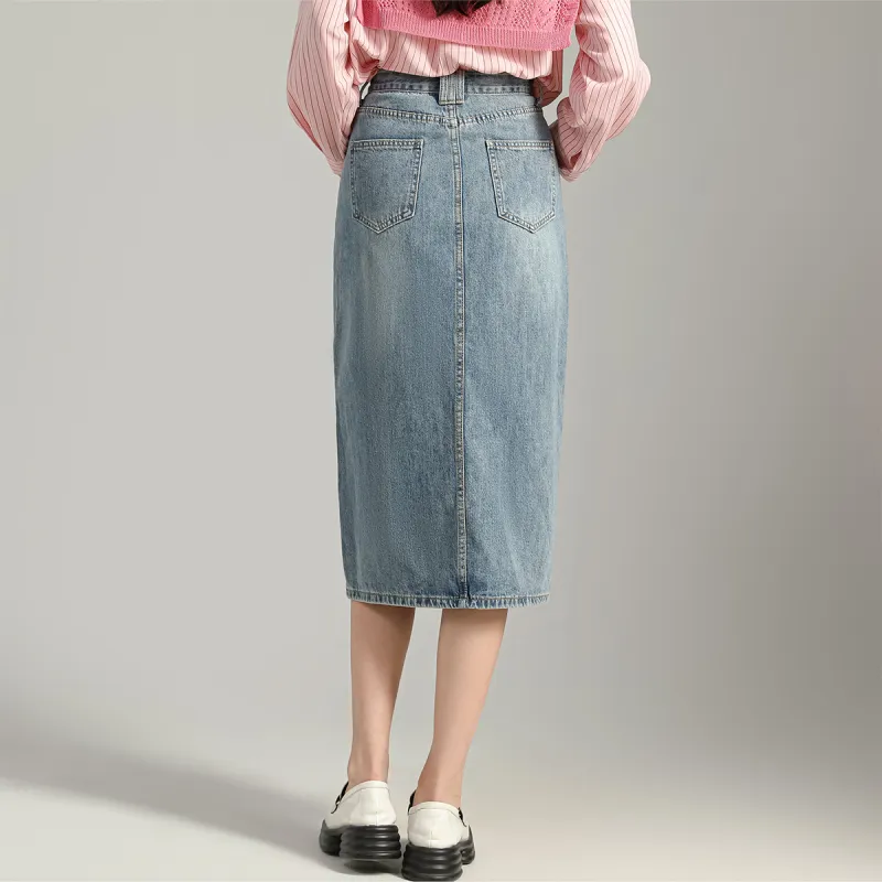 SMEN Denim Long Skirts Women's Denim Blue-3