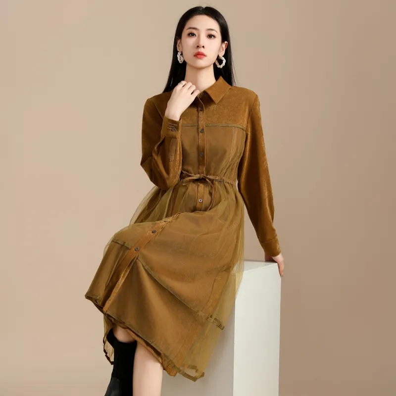 SMEN Long Sleeved Dresses Women's Tea Brown-6