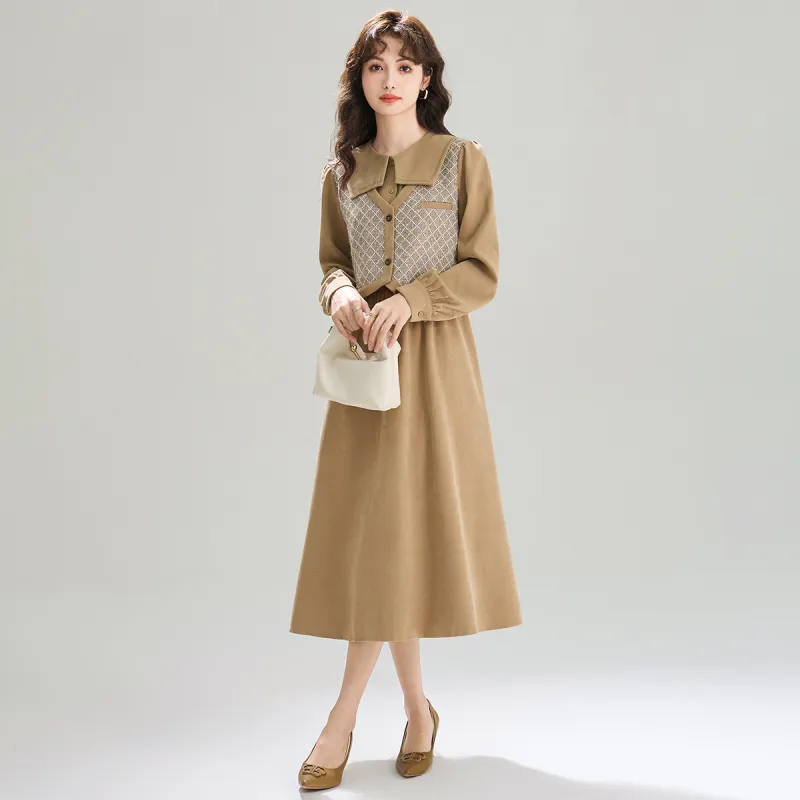 SMEN Long Sleeved Dresses Women's Khaki-8