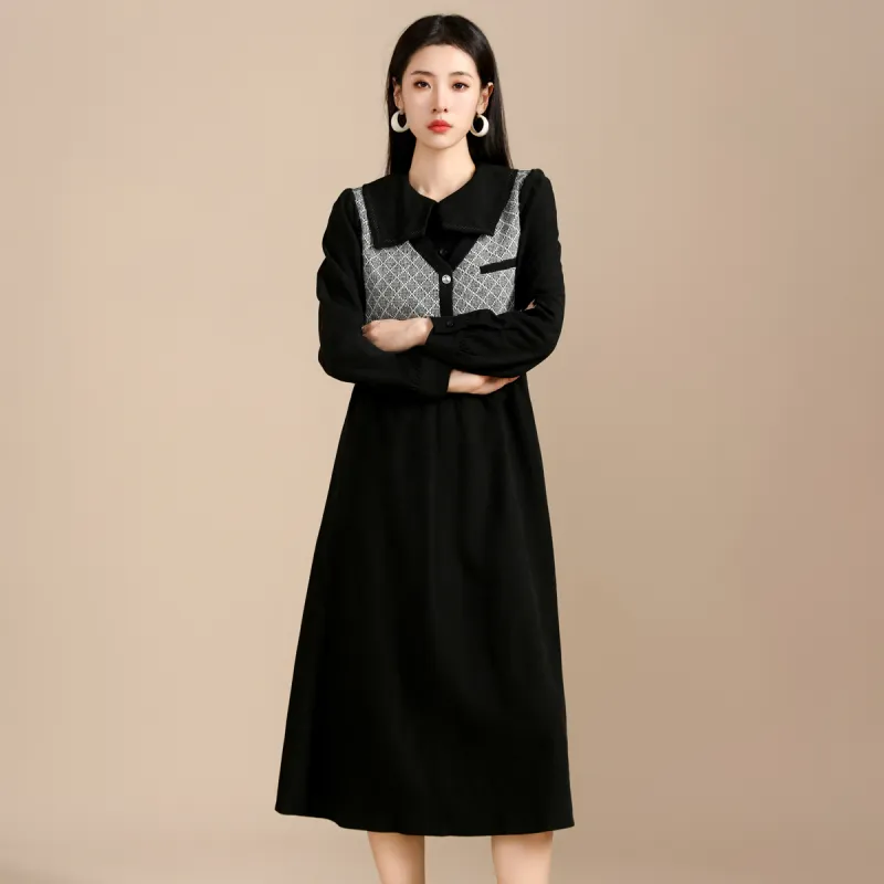SMEN Long Sleeved Dresses Women's Black-2