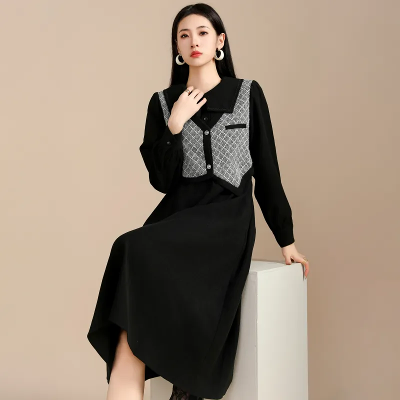 SMEN Long Sleeved Dresses Women's Black-7