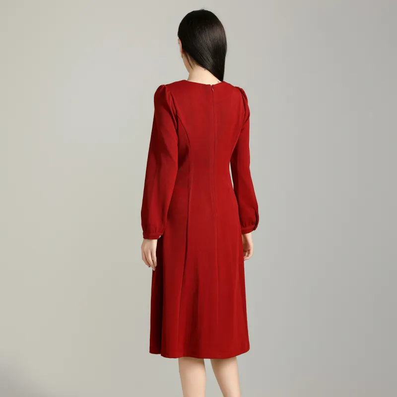 SMEN Long Sleeved Dresses Women's Red-1