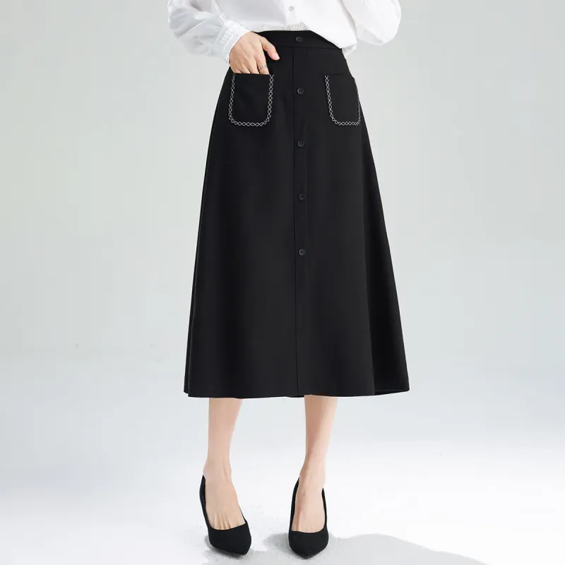 SMEN Casual Long Skirts Women's Black-3