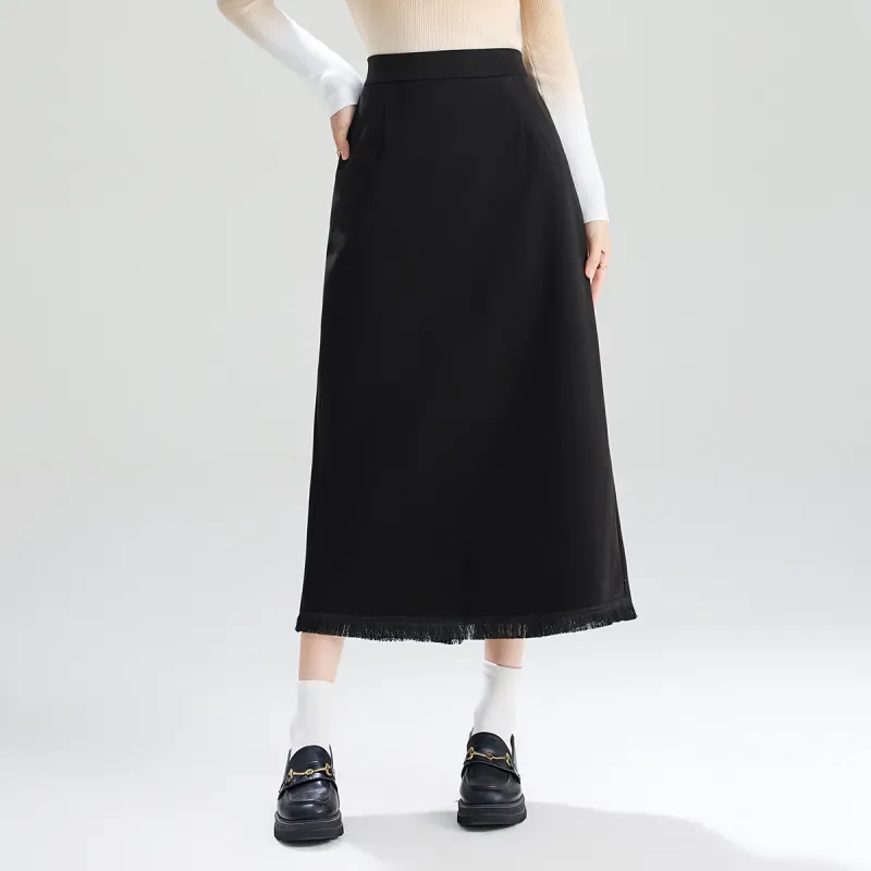 SMEN Casual Long Skirts Women's Black-4