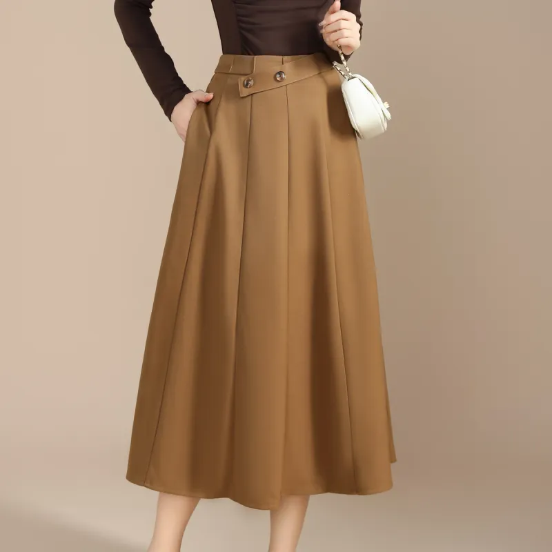 SMEN Casual Long Skirts Women's Khaki-4