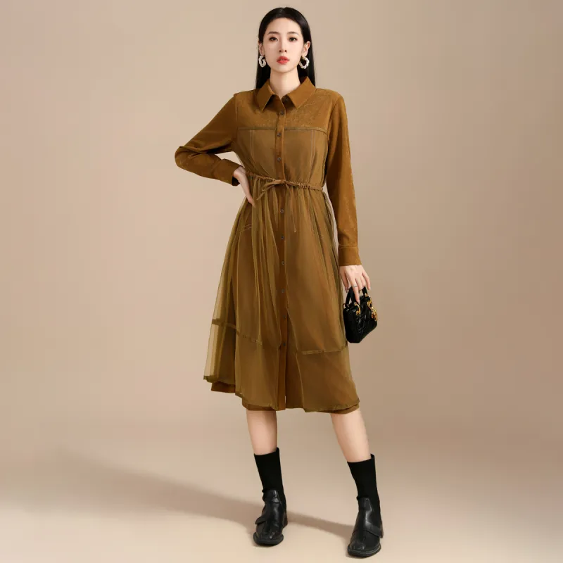 SMEN Long Sleeved Dresses Women's Tea Brown-2