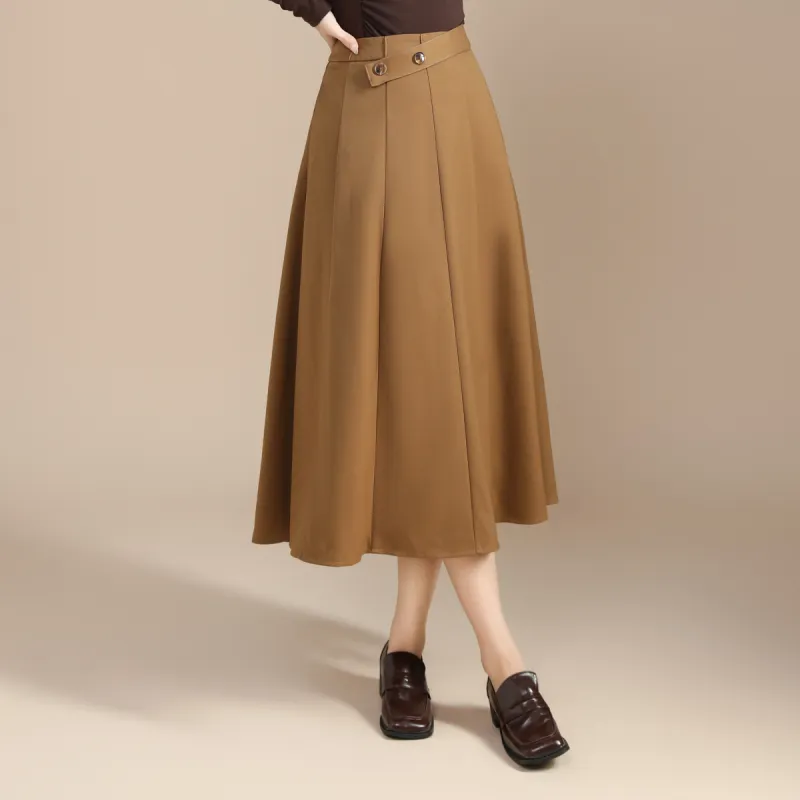 SMEN Casual Long Skirts Women's Khaki-5