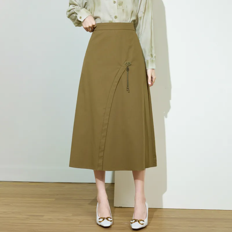 SMEN Casual Long Skirts Women's Khaki-3