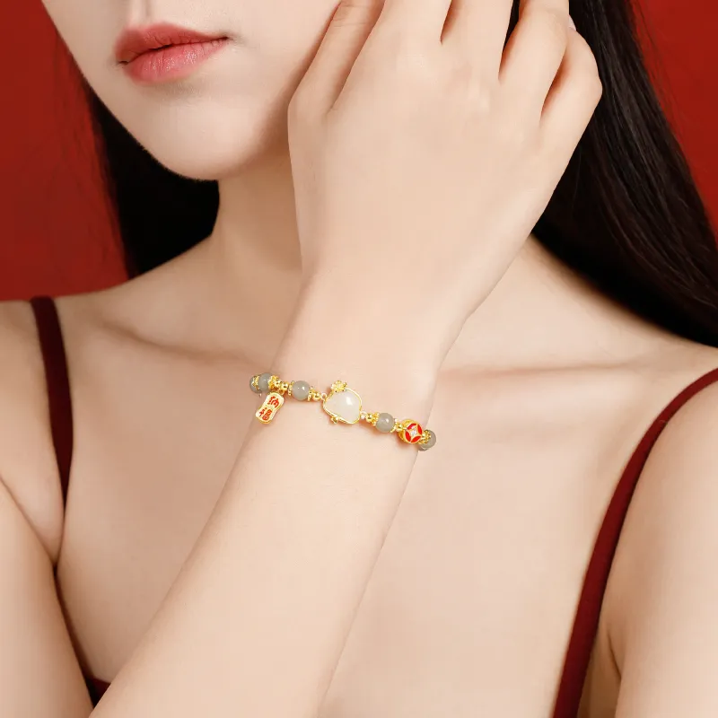MOLADY Hetian Jade Bracelets Pale Greenish White Jade Women's-2