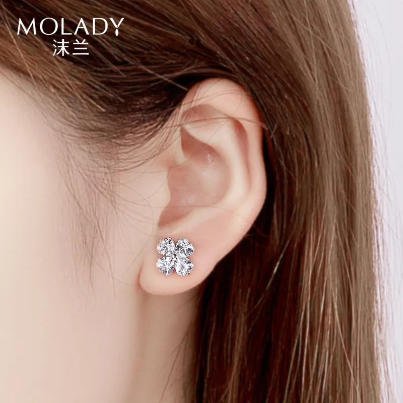 MOLADY S925 Silver Stud Earrings Women's-2