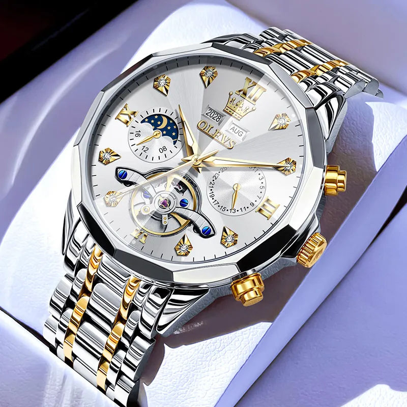 OLEVS Play The Cool Series Mechanical Movement Stainless Steel Watchband Watch Men's Watches Black Dial-17