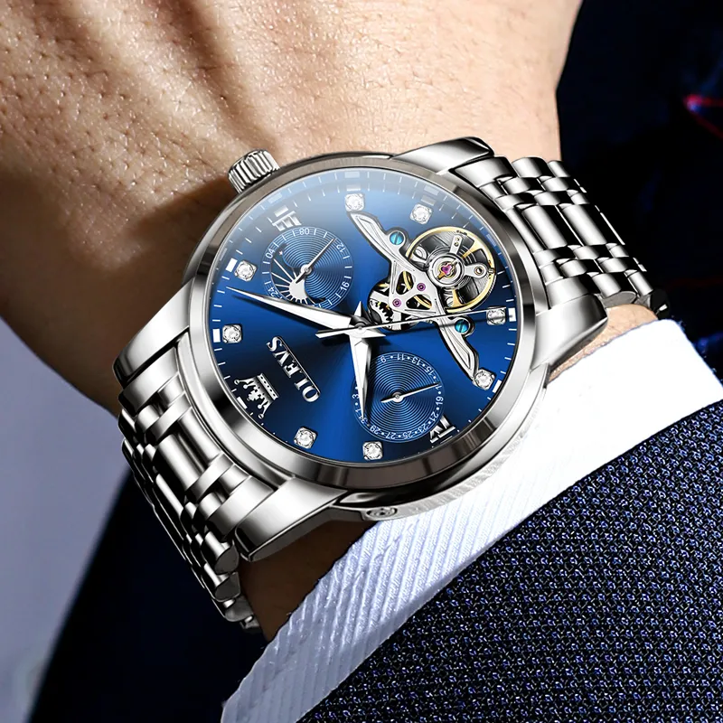 OLEVS Mechanical Movement Stainless Steel Watchband Watch Men's Watches Black Dial-9