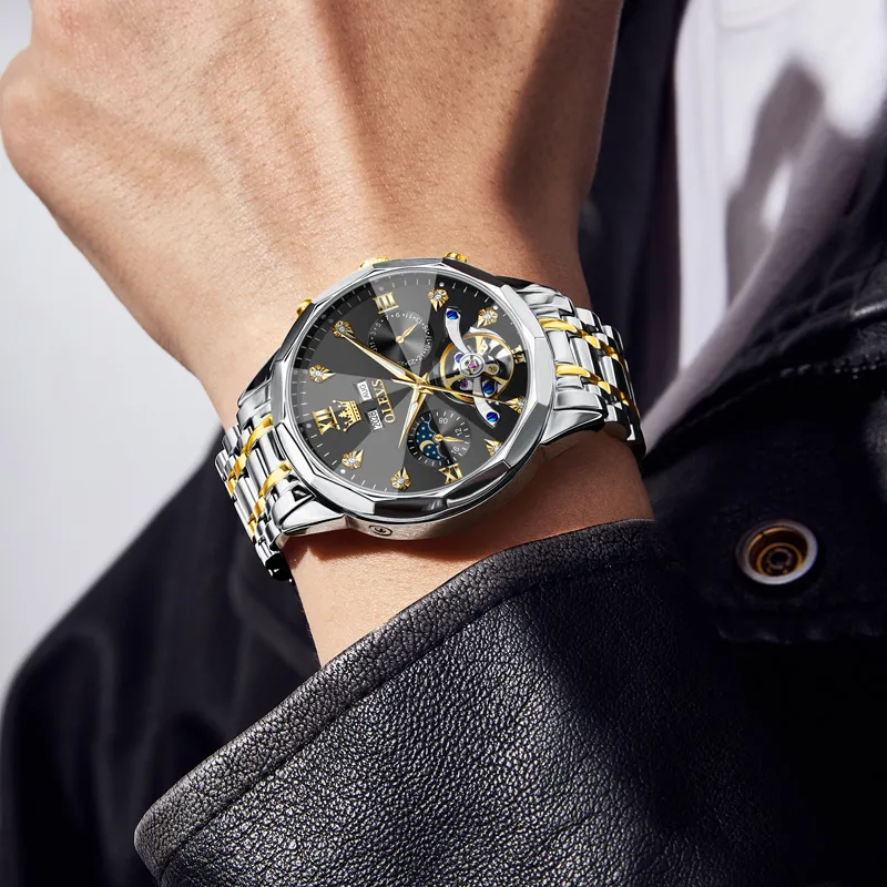 OLEVS Play The Cool Series Mechanical Movement Stainless Steel Watchband Watch Men's Watches Black Dial-20