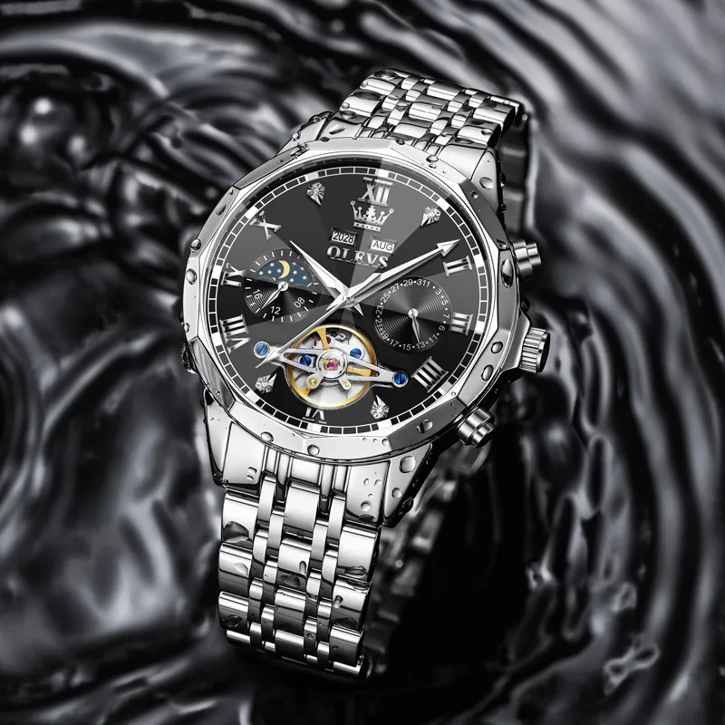 OLEVS Wisdom Series Automatic Mechanical Movement Stainless Steel Watchband Watch Men's Watches Black Dial-4
