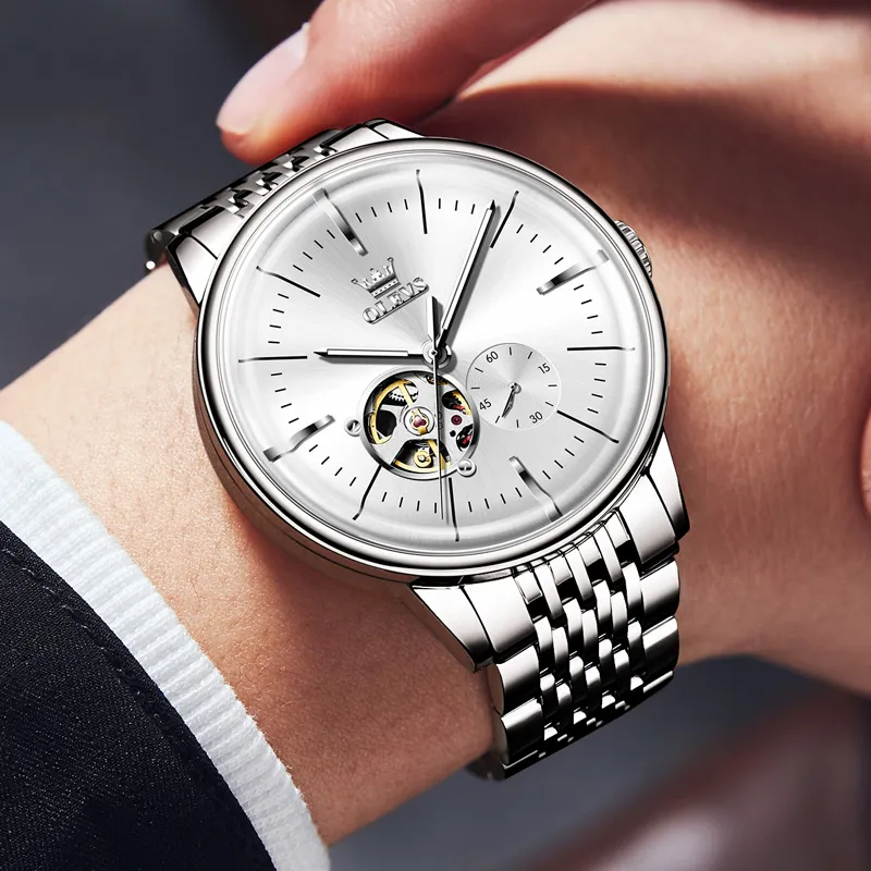 OLEVS Minimalist Series Mechanical Movement Watch Men's Watches White Dial-5
