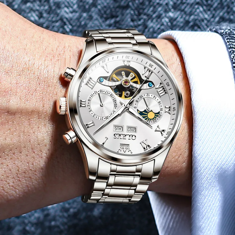 OLEVS Play The Cool Series Automatic Mechanical Movement Stainless Steel Watchband Watch Men's Watches White Dial-2