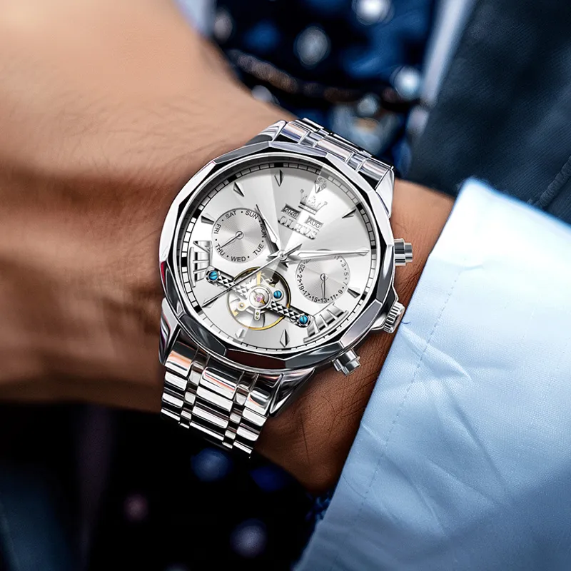 OLEVS Play The Cool Series Mechanical Movement Stainless Steel Watchband Watch Men's Watches Black Dial-9