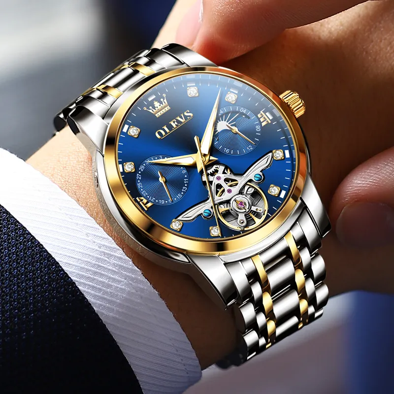 OLEVS Mechanical Movement Stainless Steel Watchband Watch Men's Watches Black Dial-17