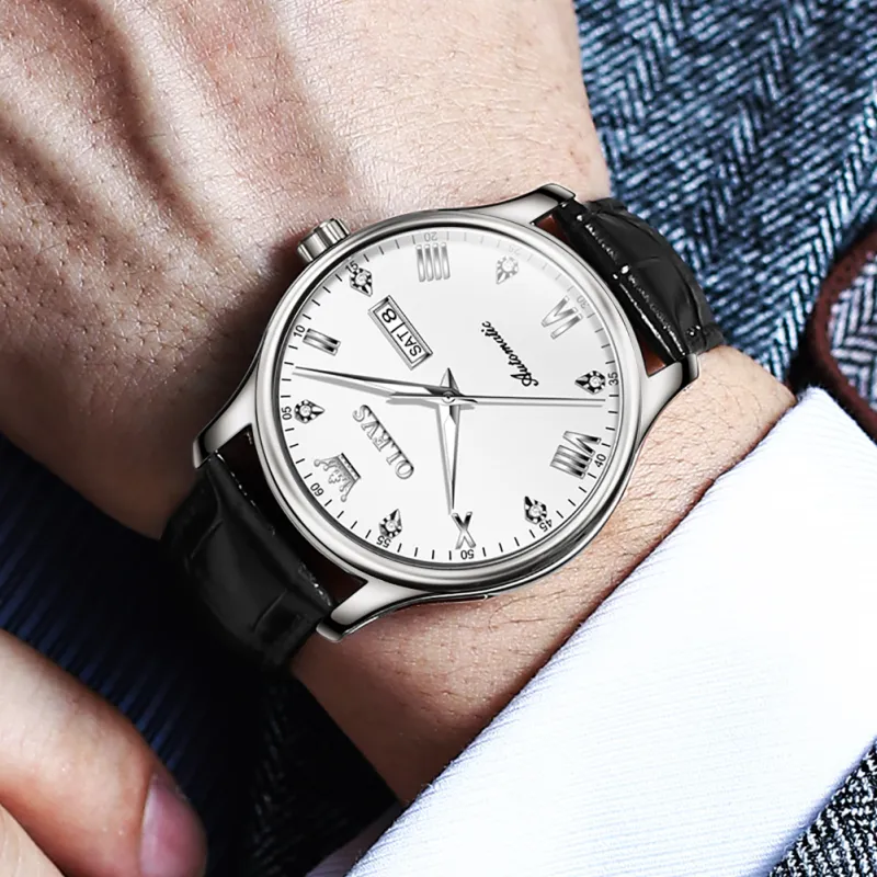OLEVS Automatic Mechanical Movement Leather Strap Watch Men's Watches White Dial-14