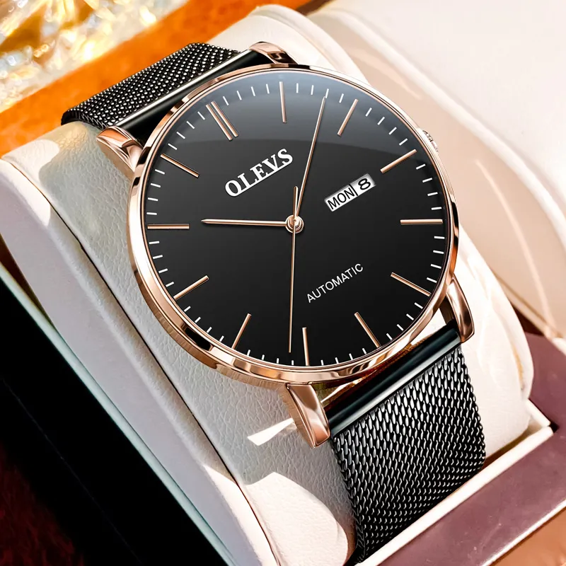 OLEVS Wisdom Series Mechanical Movement Watch Men's Watches Black Dial-2