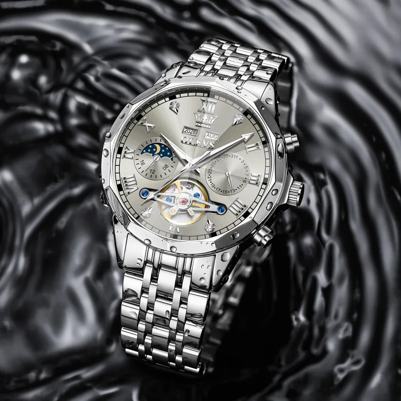 OLEVS Wisdom Series Automatic Mechanical Movement Stainless Steel Watchband Watch Men's Watches Black Dial-14