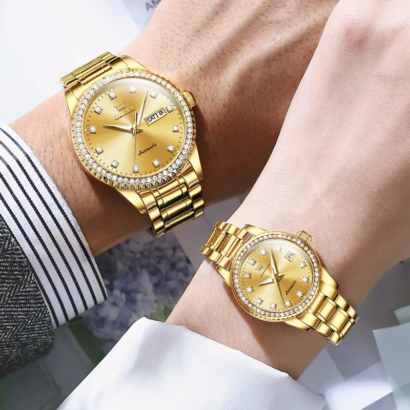 OLEVS Mechanical Movement Stainless Steel Watchband Watch Unisex White Dial-10