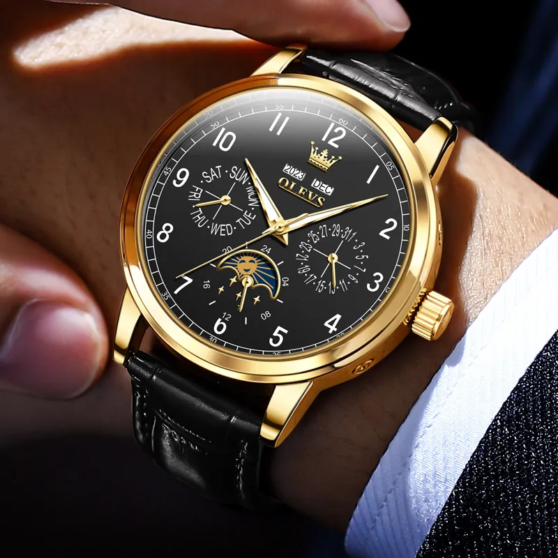 OLEVS Wisdom Series Mechanical Movement Leather Watch Bands Watch Men's Watches Black Dial-8