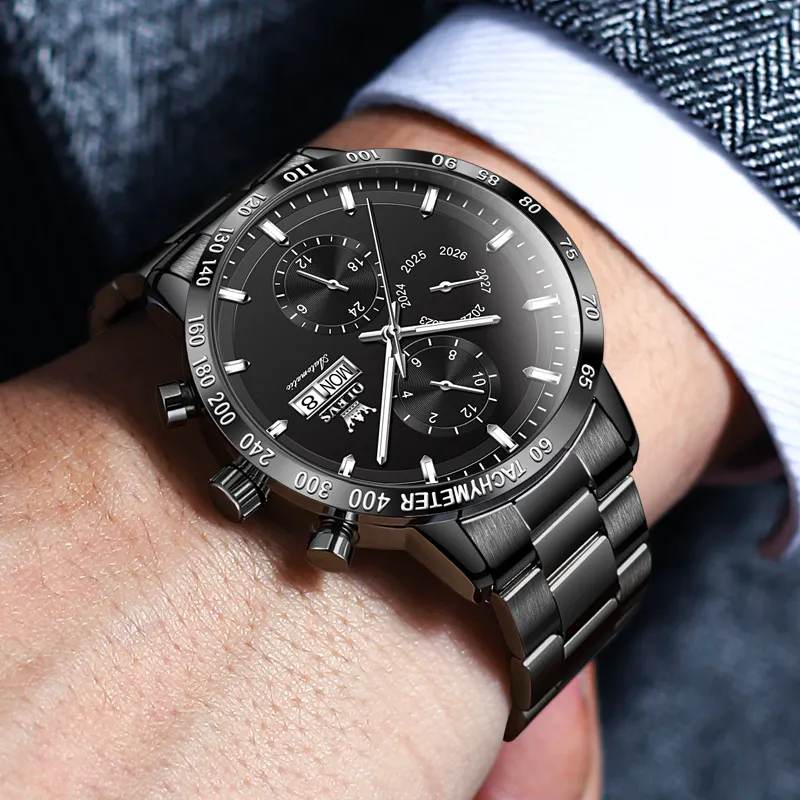 OLEVS Texture Multifunction Mechanical Movement Stainless Steel Watchband Watch Men's Watches Black Dial-15