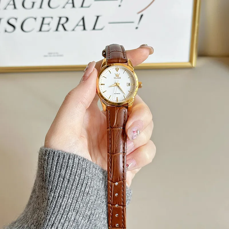 OLEVS Minimalist Series Mechanical Movement Watch Women's Watch White Dial-21