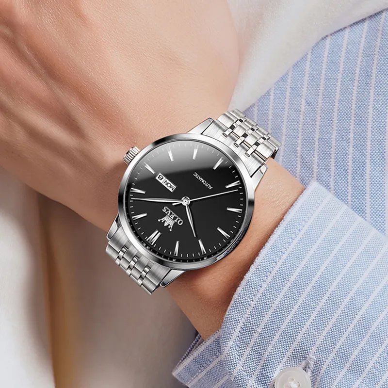 OLEVS Gift Box Set Wrist Watch Mechanical Movement Stainless Steel Watchband Watch Men's Watches White Dial-9
