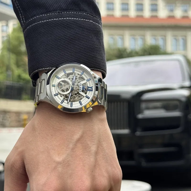 OLEVS Play The Cool Series Mechanical Movement Stainless Steel Watchband Watch Men's Watches White Dial-2