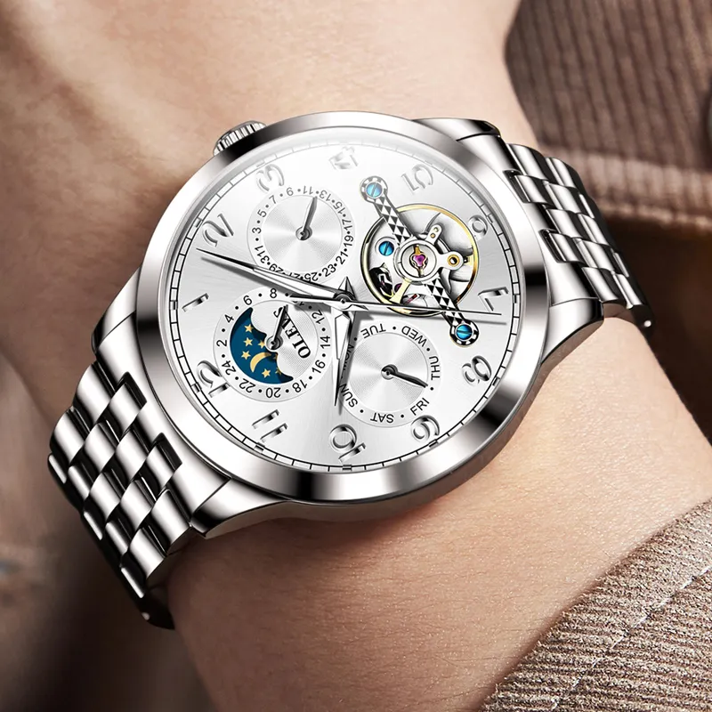 OLEVS Play The Cool Series Mechanical Movement Stainless Steel Watchband Watch Men's Watches White Dial-30